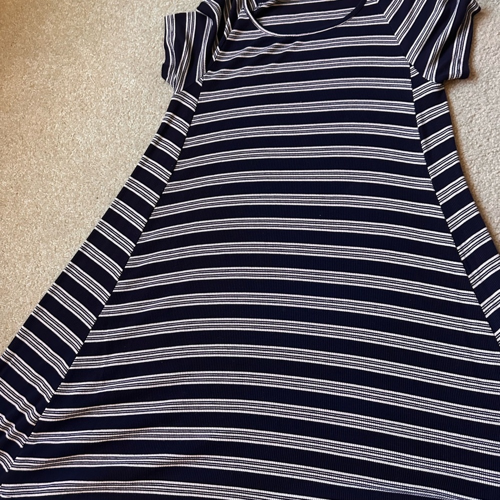 Old Navy Navy and White Striped Asymmetrical Dress